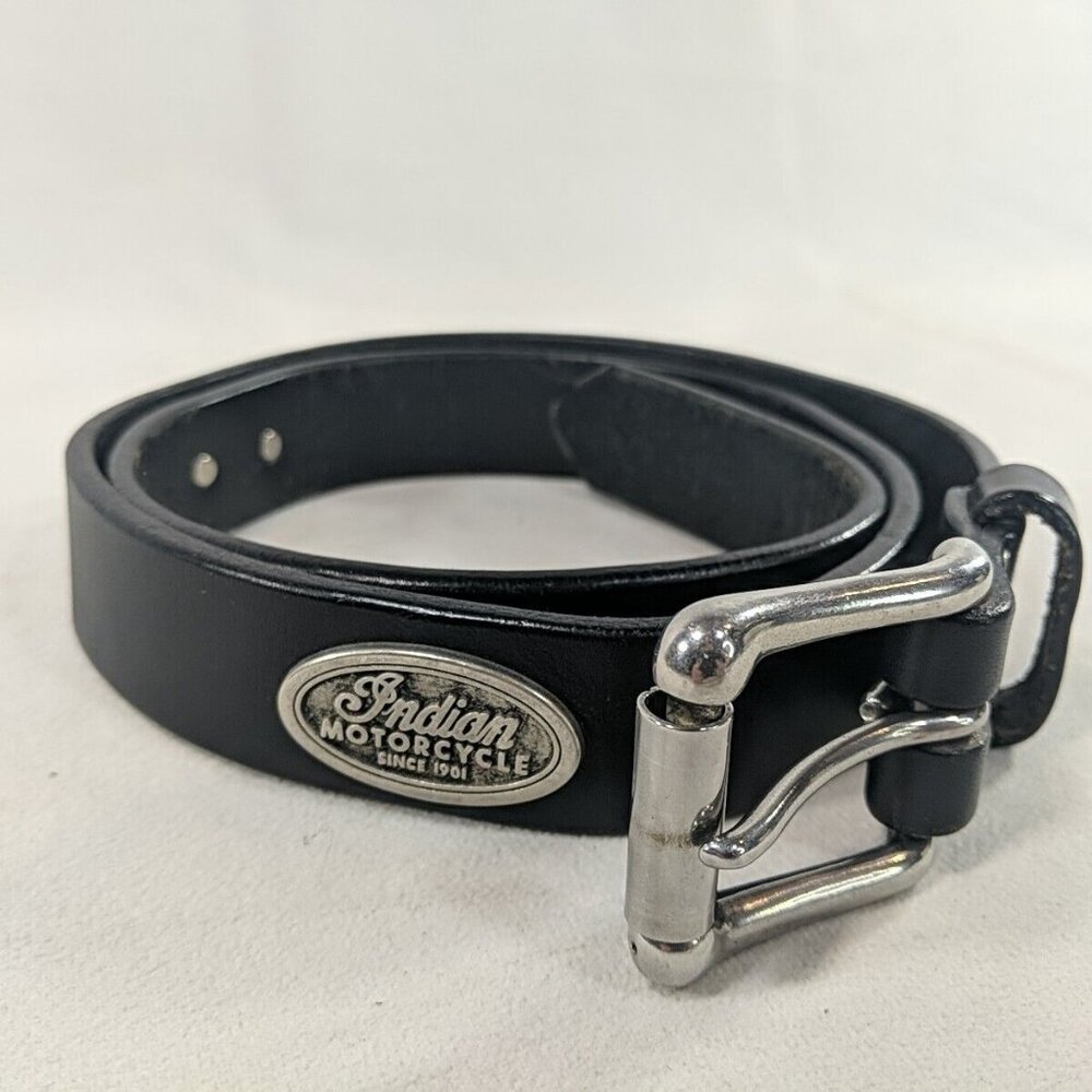 Indian Motorcycle Since 1901 Leather Belt Silver Black Studded 32 Silver Metal